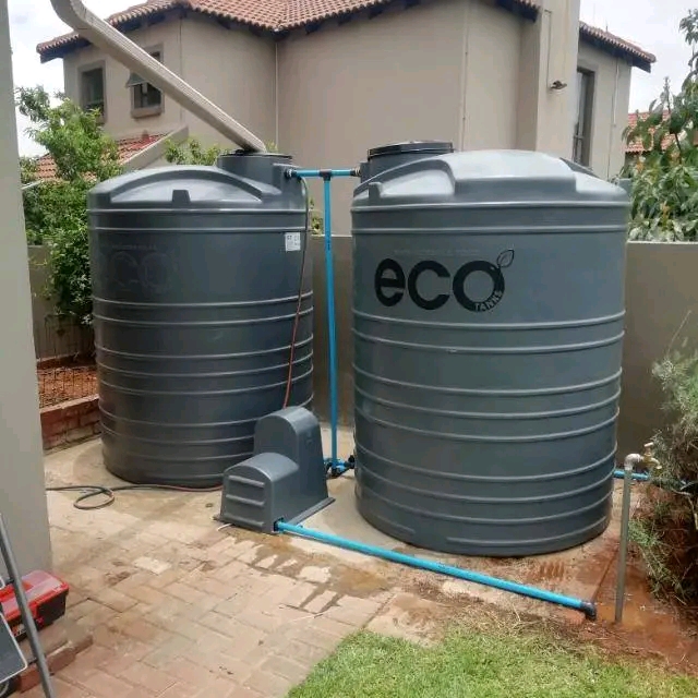Twin Eco water storage tanks installed at a Centurion home