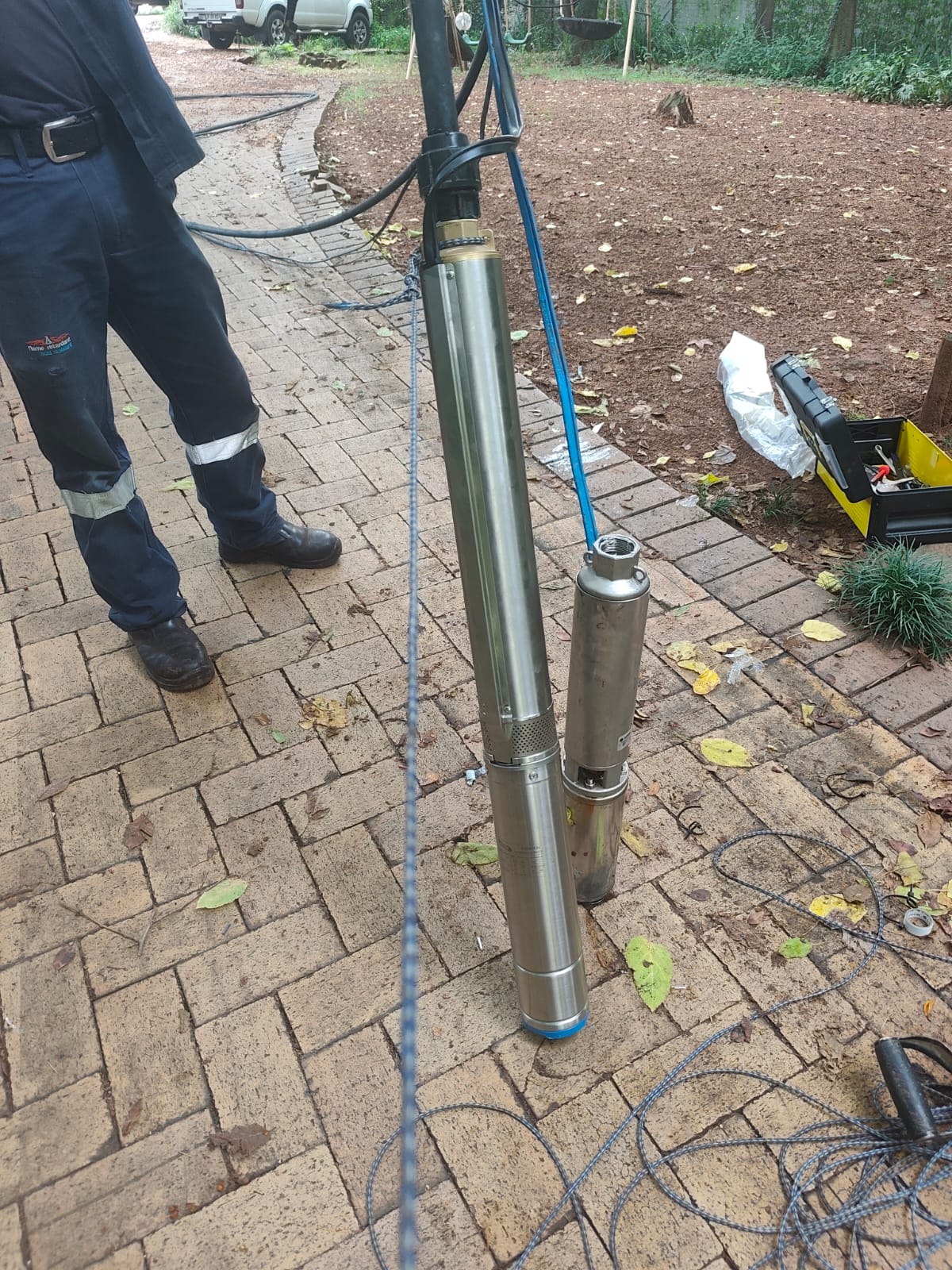 Two submersible pumps prepared for testing and commissioning